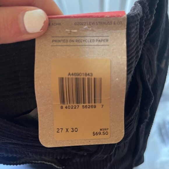 NWT Levi's Straight Leg Corduroy Pants 27x30, Black, 100% Cotton - Picture 6 of 8